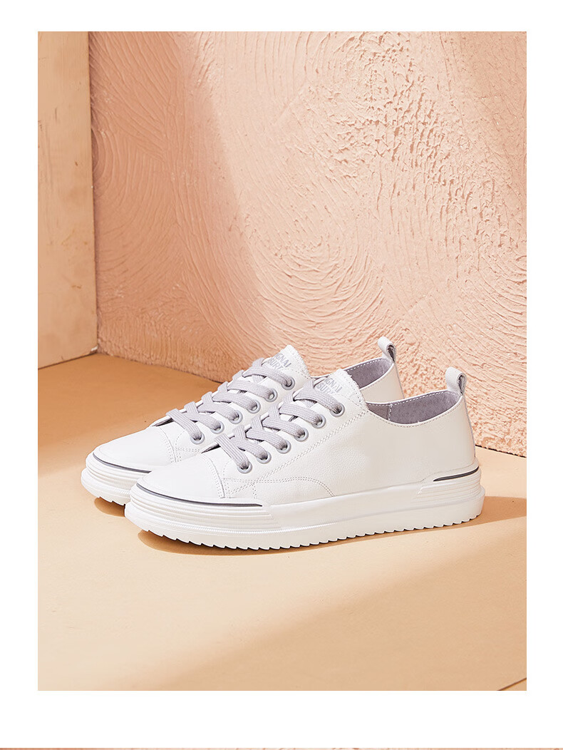 康奈女鞋春秋新款女士牛皮休闲鞋百搭圆头系带潮流拼色休闲板鞋