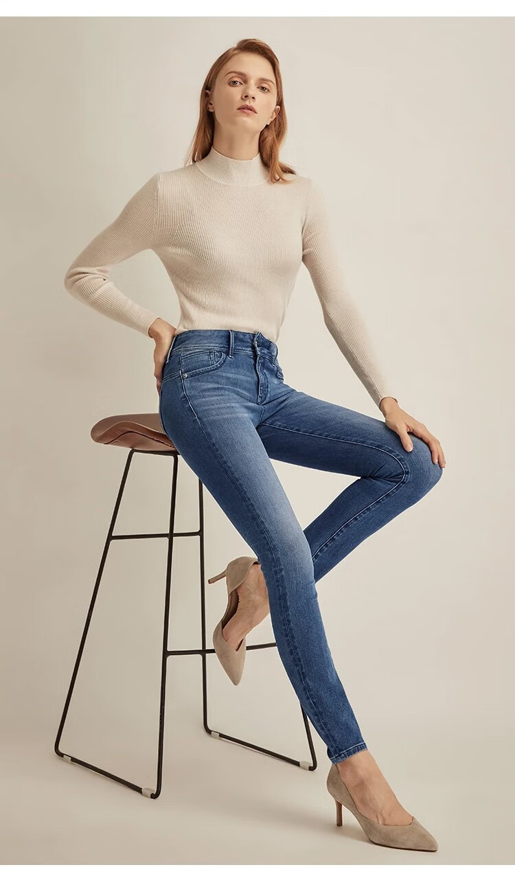 网易严选女式四面弹3d提臀修身牛仔裤简约经典百搭款式牛仔深蓝