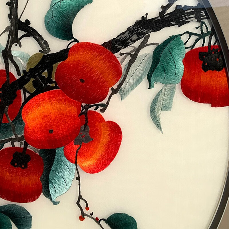 鸢苏苏绣柿子挂画事事如意成品手工刺绣苏州绣画新中式客厅玄关餐厅