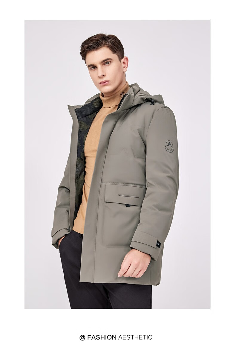 斯得雅(stava)男士羽绒服冬季连帽新款男装保暖纯色中长款外套男御寒