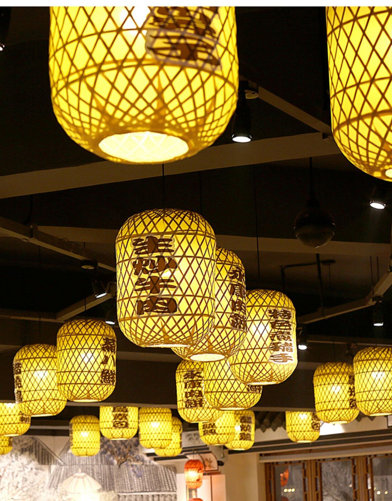竹编灯笼广告定制印字南京大排档日式竹子饭堂餐厅火锅店中式吊灯