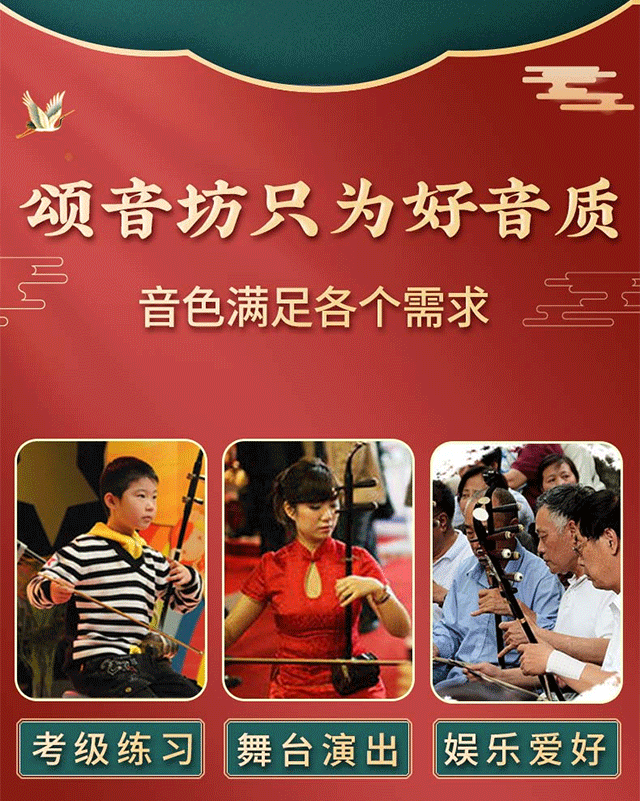 颂音坊二胡乐器小叶紫檀红木儿童成人初学者入门苏州胡琴红木二胡