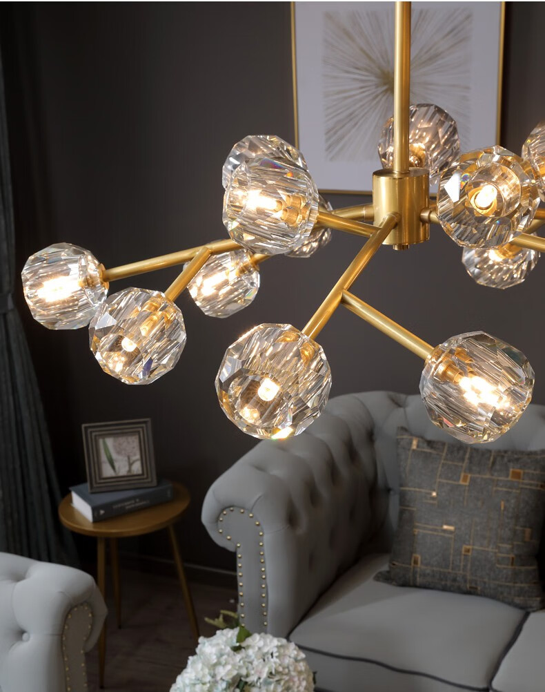 心博 北欧全铜水晶吊灯2020新款网红轻奢灯具简约现代客厅灯卧室餐厅