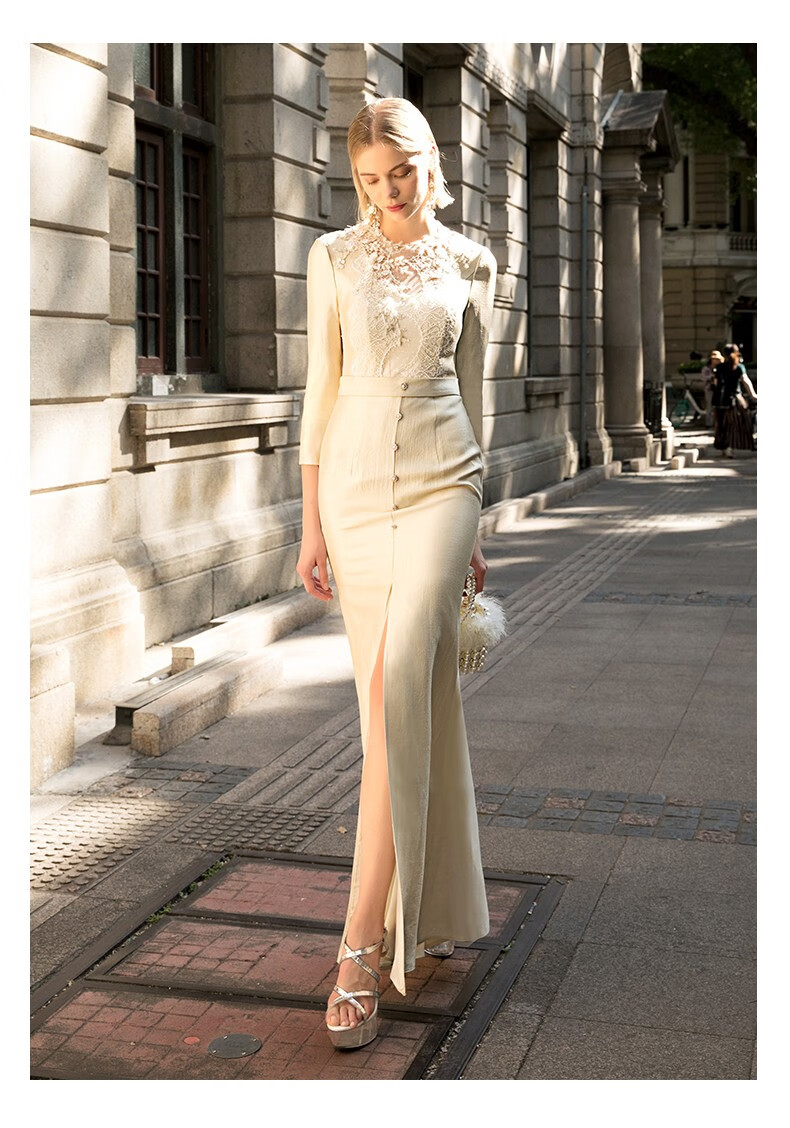 瑟俐(serleay)品牌晚礼服女2020新款鱼尾高开叉长款宴会礼服简约优雅