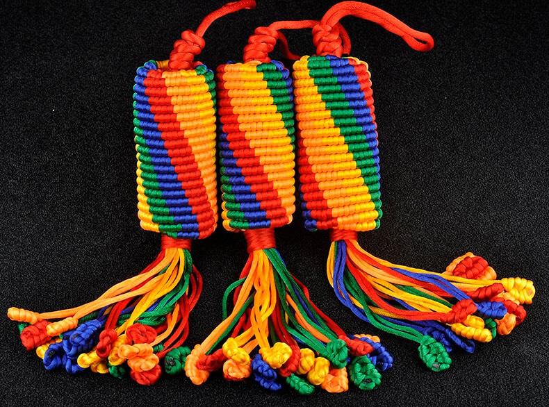 普生缘民族风藏式五彩绳编织七彩色金刚结转经筒中国结车挂件礼品挂饰