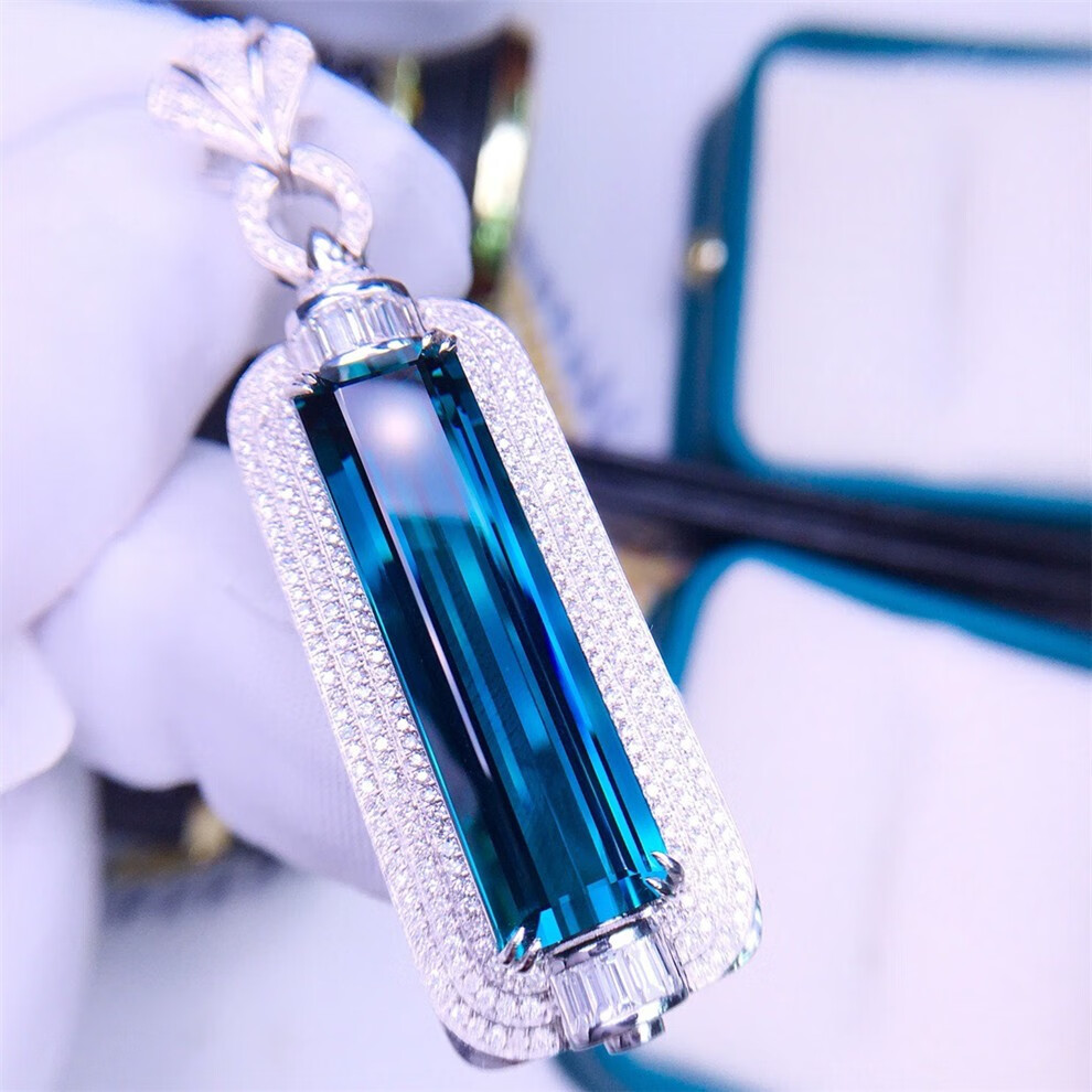 墨辰珠宝天然蓝碧玺吊坠彩色宝石18k金镶嵌裸石198克拉晶体通透附证书