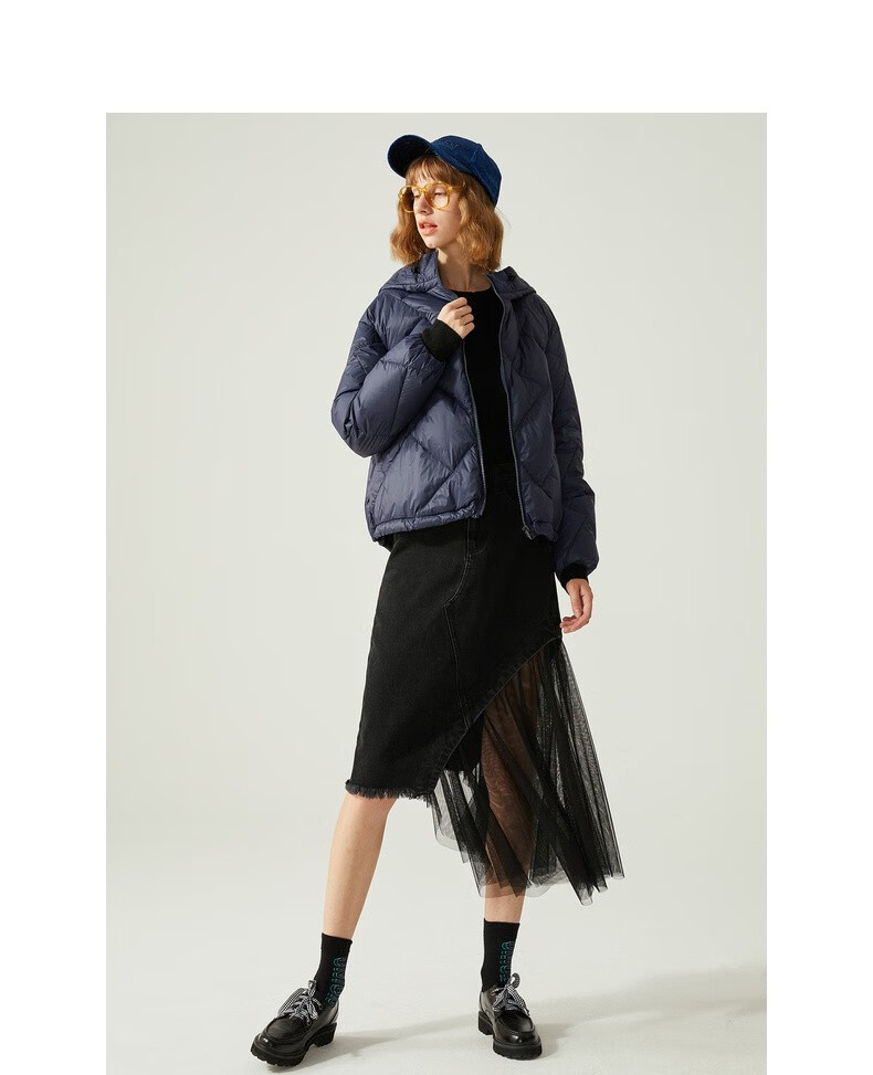 古木夕羊gmxy羽绒服2020秋冬季短款连帽外套女 纯色藏蓝 165/l