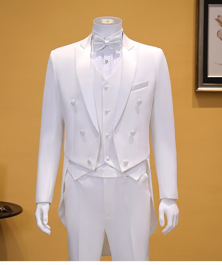 sirouaogo品牌燕尾服套装男士礼服伴郎装男主持人司仪服装演出服黑