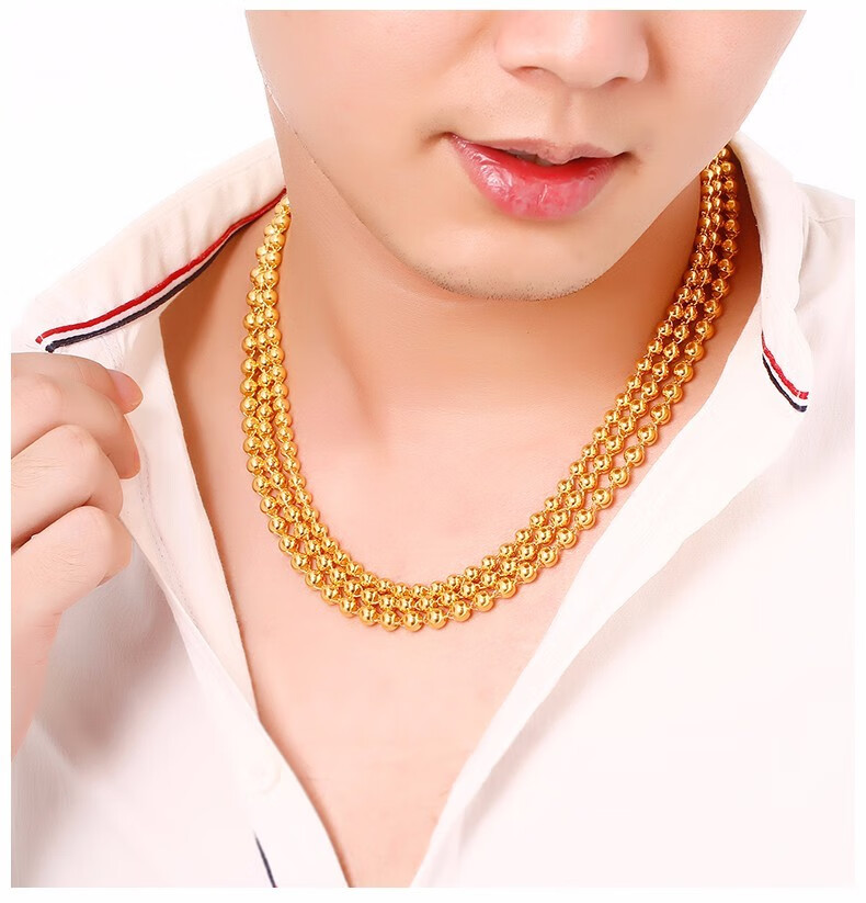 福强珠宝黄金项链男士9999足金光珠加粗素链男女款黄金项链圆珠款大克