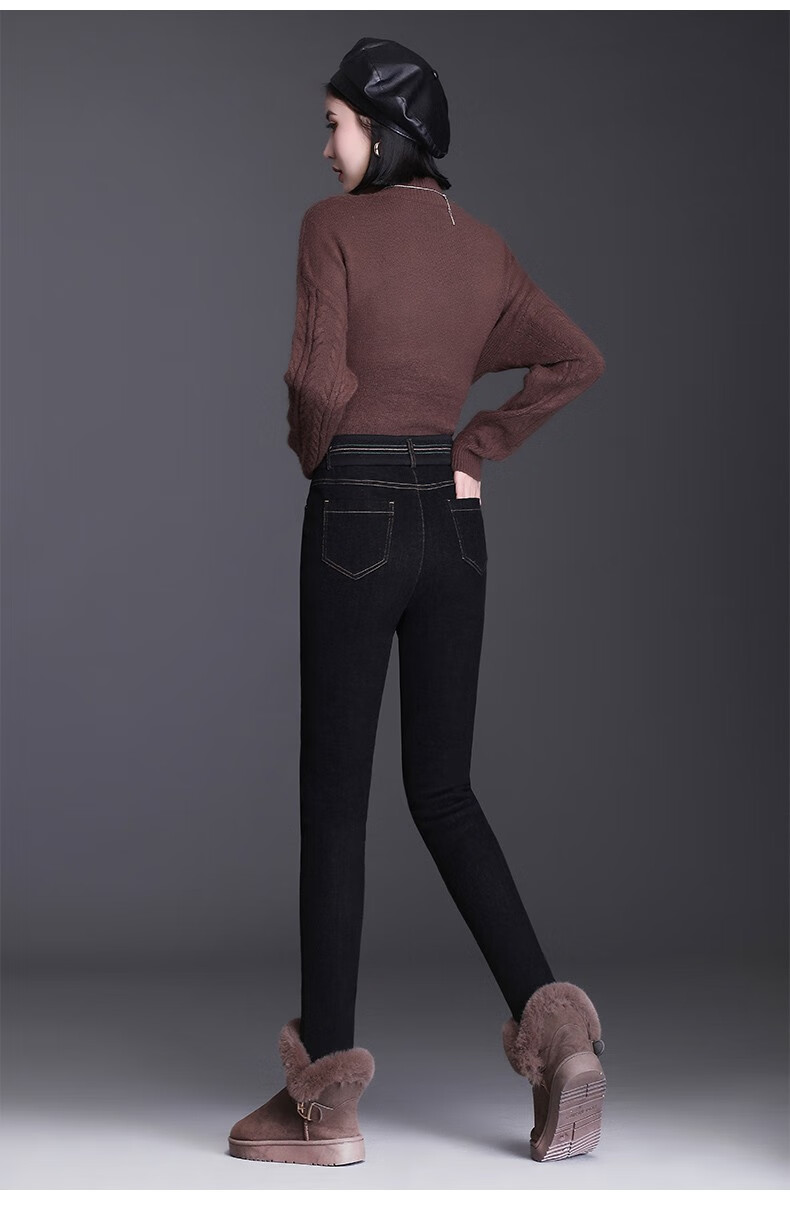 女黑色加厚蚕丝填充保暖高腰紧身牛仔裤女新款显瘦秋冬季长裤牛仔黑26