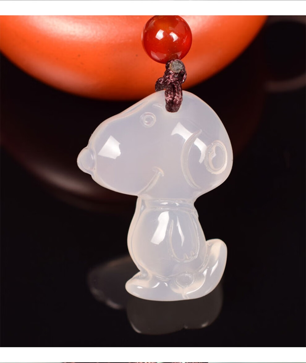 玉之舞天然白玉髓小狗吊坠项链生肖狗玉石挂件玉坠男女款玉髓吊坠礼物