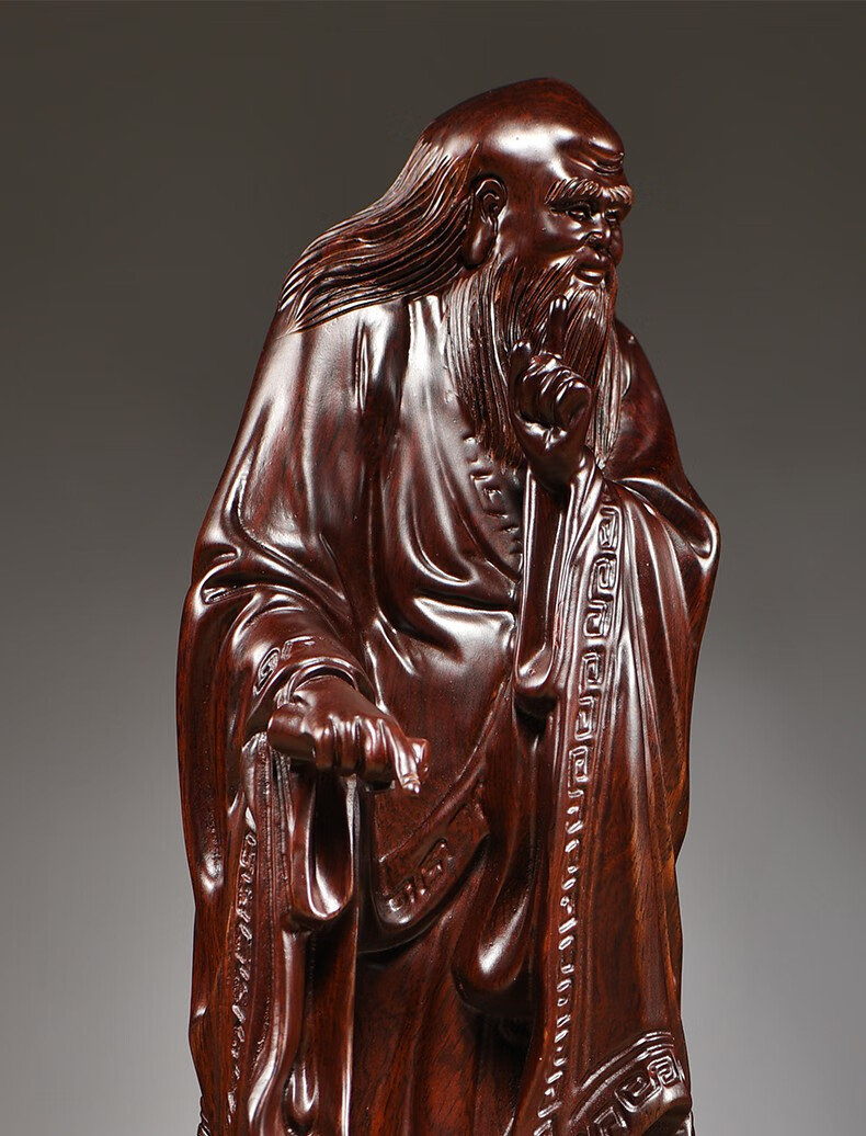 艺永轩实木黑檀木雕老子雕像摆件家居客厅玄关董事长总经理办公室桌面