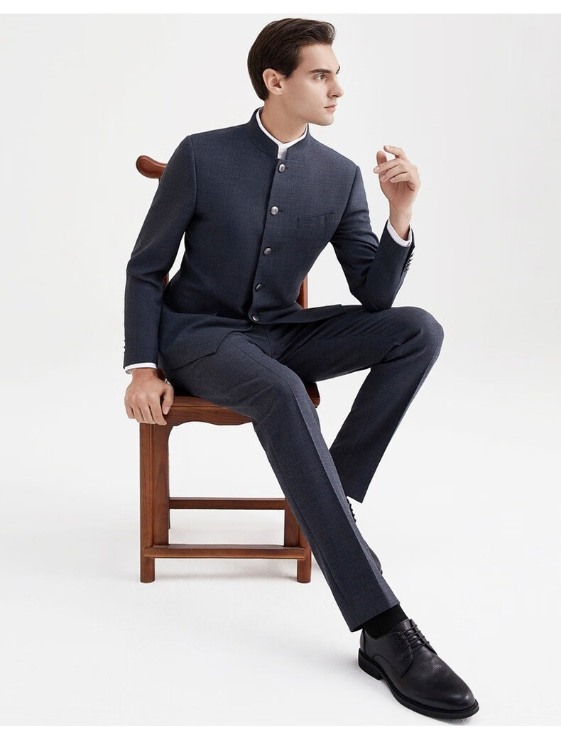 正装立领中青年男士纯色力舒适爸爸西装弹中华西装男中灰b版4617092b