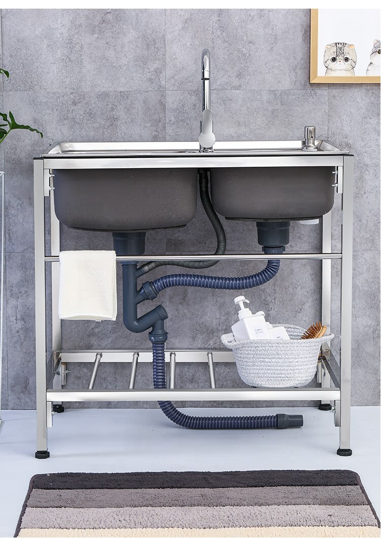 简易水槽厨房洗菜盆双槽水池家用特司罗洗碗槽带支架洗手盆池架子