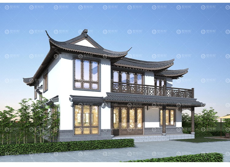 墅帮帮别墅设计图纸二层中式仿古徽派苏派建筑农村自建房屋建造施工