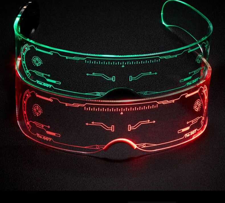 蹦迪装备科技未来感发光七彩led眼镜赛博朋克超酷墨镜抖音同款科幻