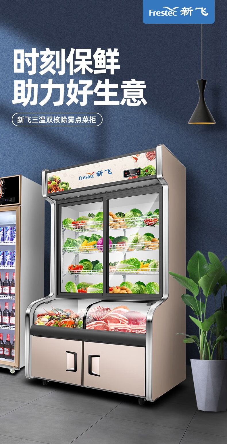 新飞frestec点菜柜烧烤饭店上冷藏下冷冻展示柜商用麻辣烫蔬菜水果