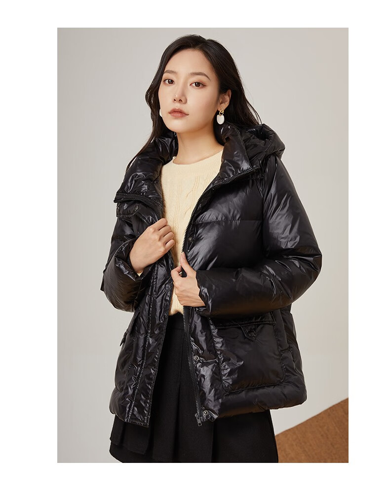 金苑羽绒服女2021冬季新款加厚保暖白鸭绒宽松连帽外套女j215103米白s