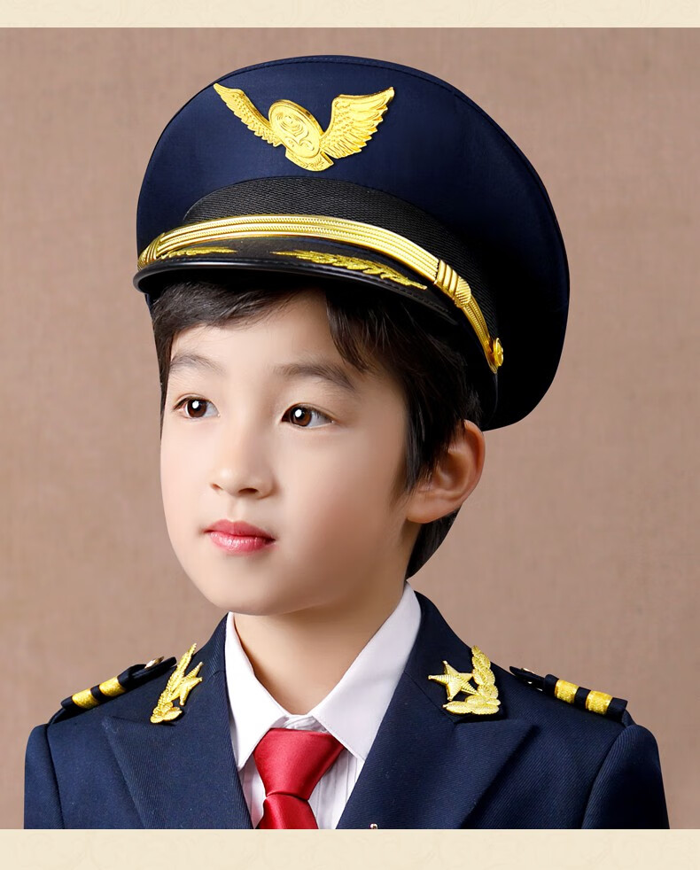 elpa儿童海军舰长帽大檐帽航空飞行员帽男童演出船长大盖帽表演配饰