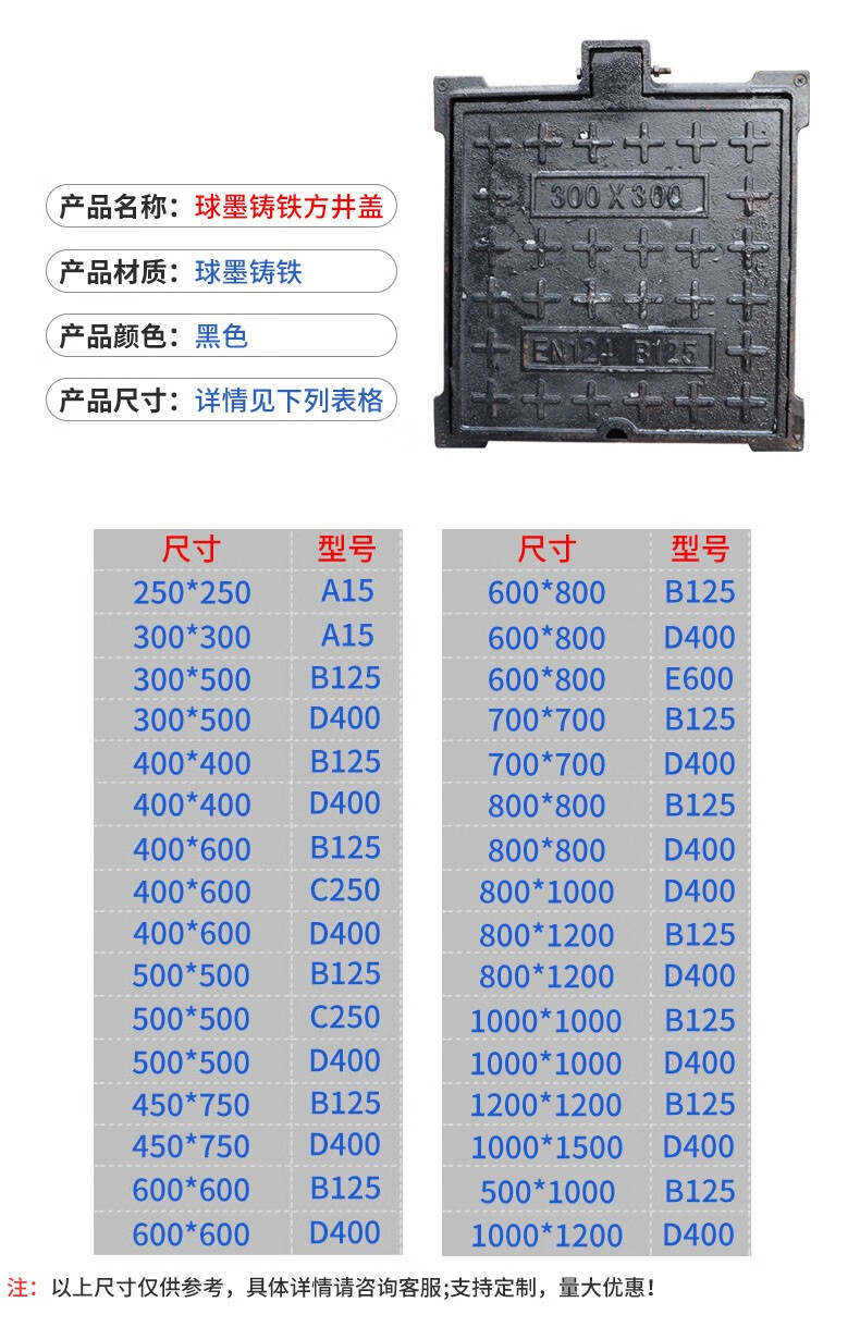 铸铁井盖球墨圆形方形重型600700800雨水电力污水消防通信排水盖板