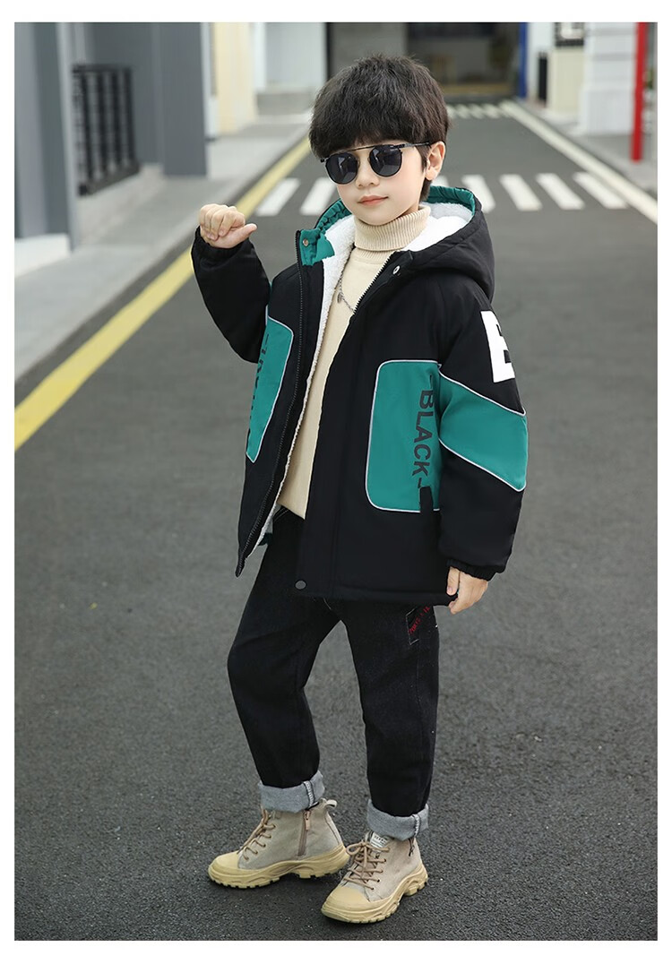 卡兔蓝猫童装男童加绒加厚外套秋冬新款儿童棉衣中长款韩版男孩保暖