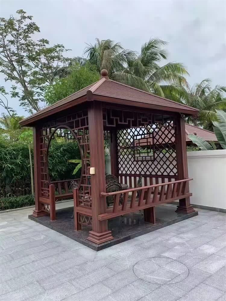 柚乐场六角凉亭露台别墅花园休闲观景亭中式户外仿古铝合金四角凉亭