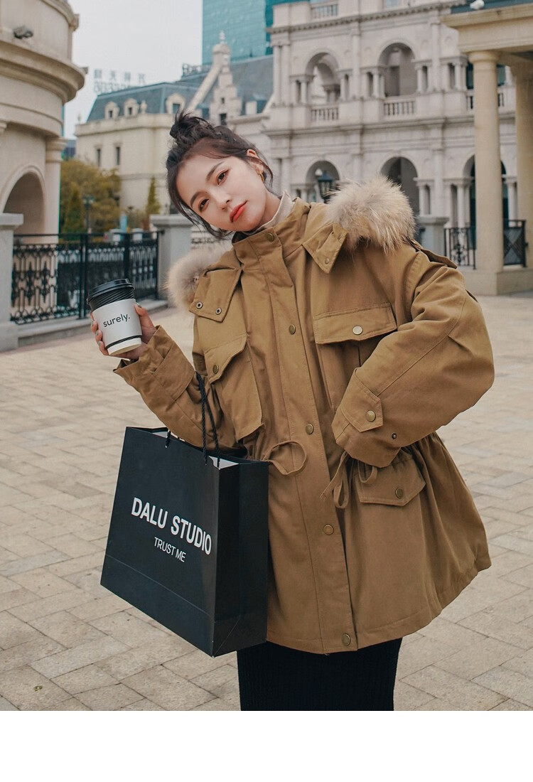 棉服女2020冬季新款ins派克服韩版宽松加绒工装外套小个子棉袄潮 米色