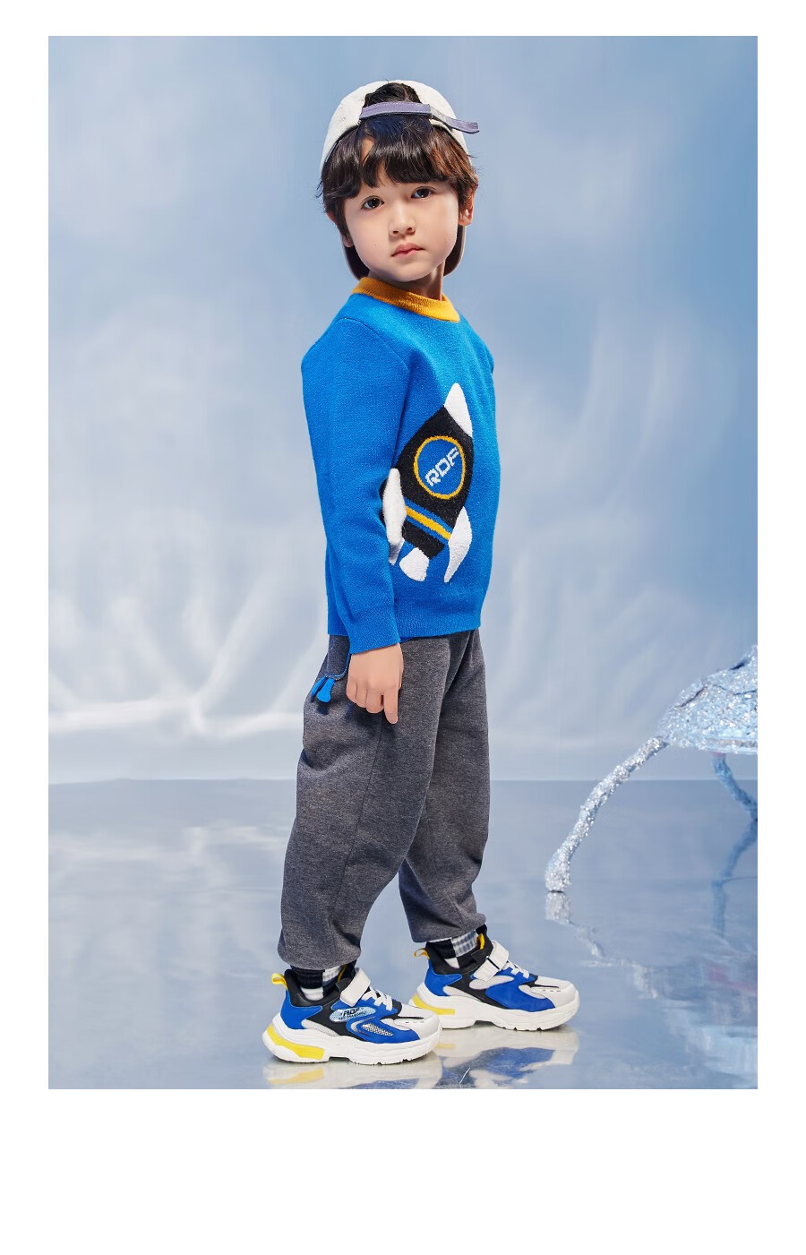 红蜻蜓儿童装男童圆领撞色颗粒绒毛衫2022秋季新款保暖可爱毛衣上衣 f