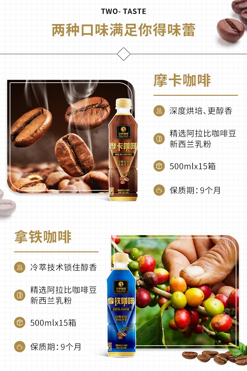 中沃沃顿摩卡即饮咖啡咖啡500ml15瓶装整箱进口咖啡饮料拿铁咖啡500ml