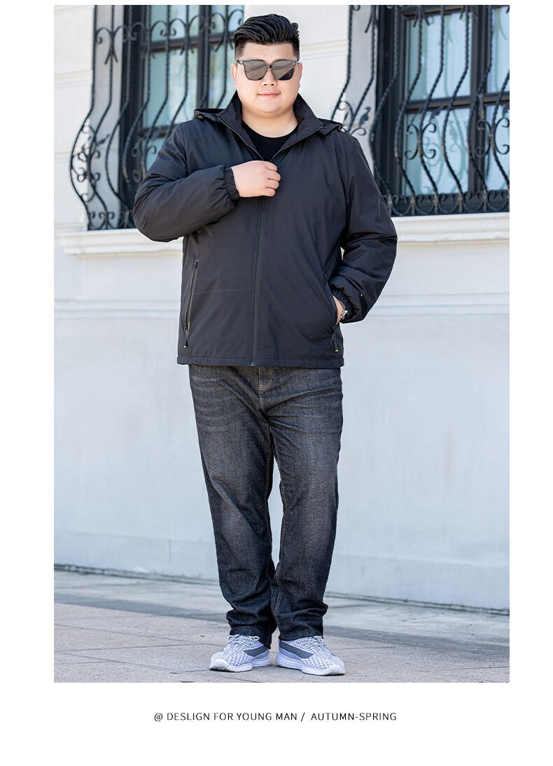 连帽上衣胖子大号男装加绒外套潮5101湖蓝色加绒4xl建议体重180190斤