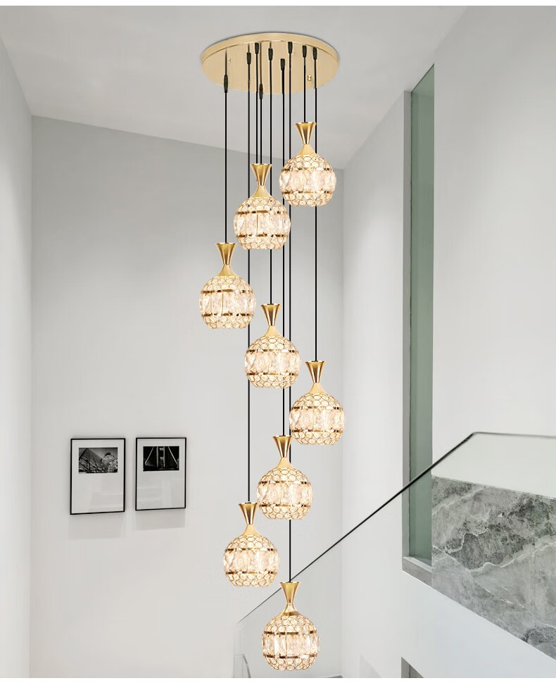 与善楼梯吊灯长吊灯别墅旋转复式楼客厅餐厅现代简约家用水晶吊灯具