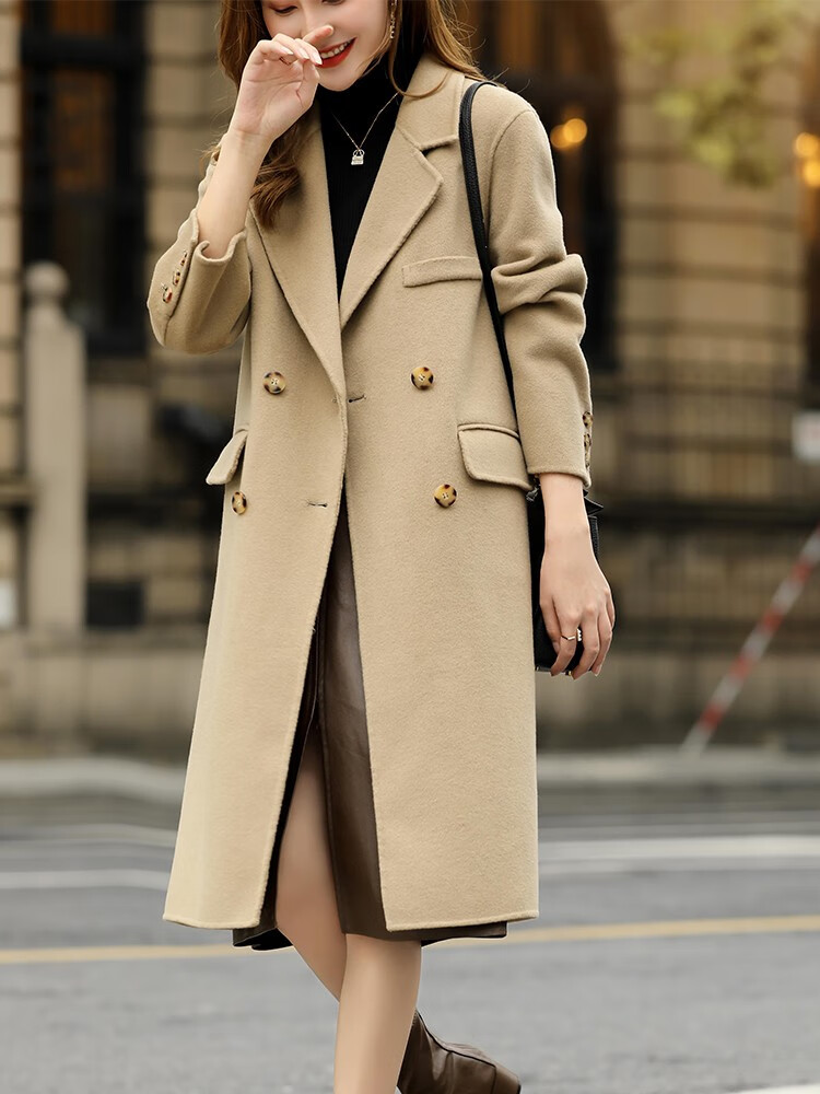 双面羊绒大衣女2021年冬季新款可可色中长款西装领气质百搭羊毛呢外套