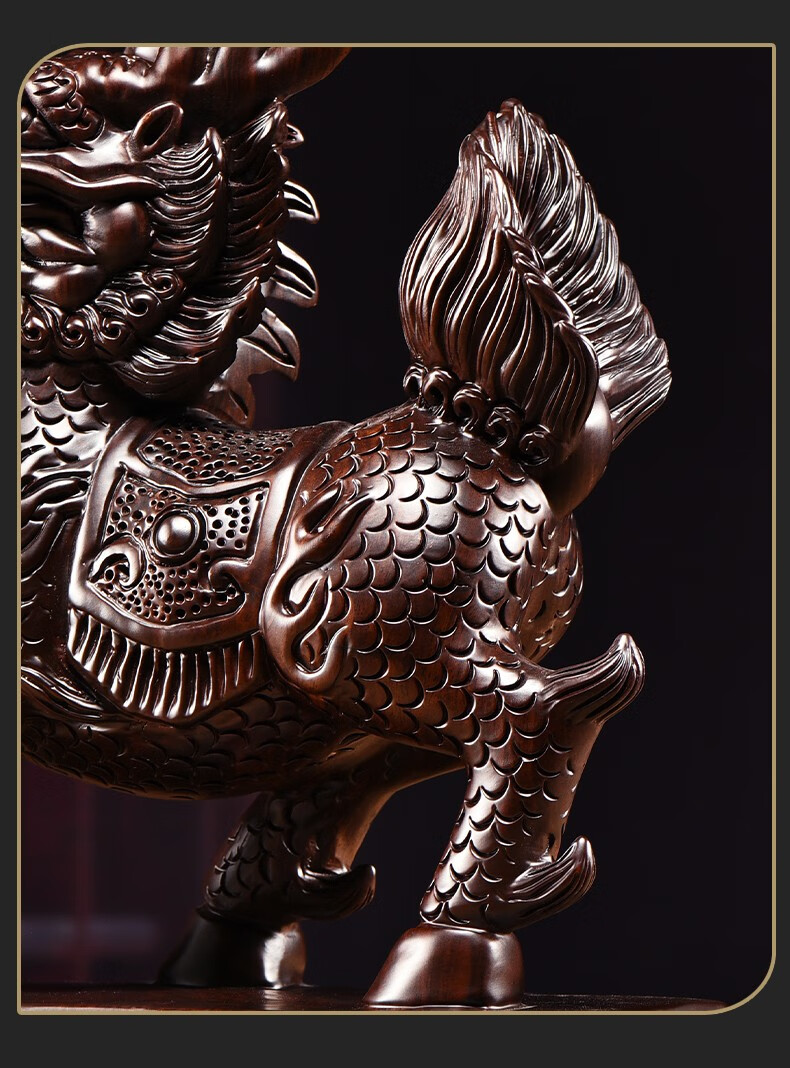 梵粟黑檀木雕麒麟摆件一对招财风水客厅装饰品实木雕刻工艺品乔迁礼物