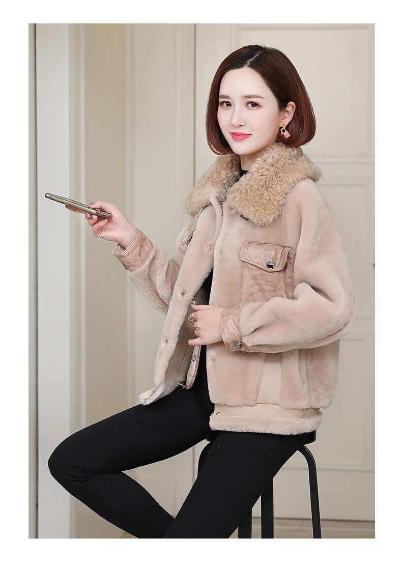 莉轻奢品牌真羊皮毛一体大衣女短款2020年冬新款立领保暖休闲皮草外套