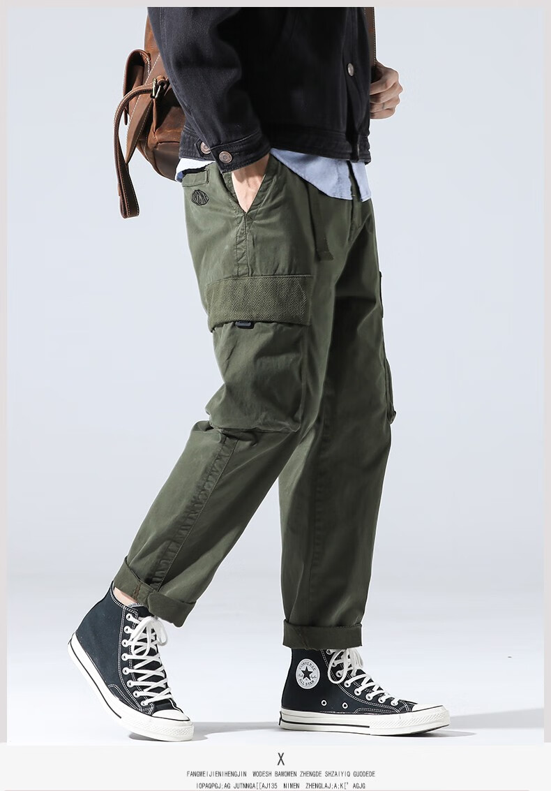法国cebrodz秋冬季复古拼料口袋工装裤男宽松直筒日系ins潮牌休闲百搭