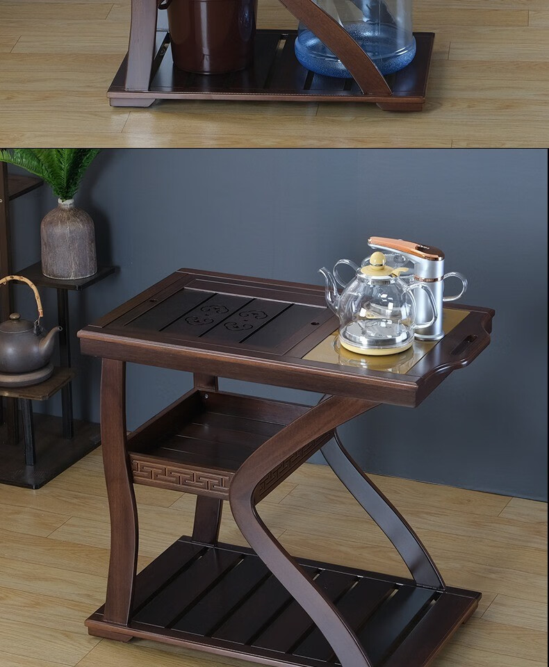 车烧水一体整体功夫茶具套装茶几家用茶盘新中式2乌檀木面茶车盖板
