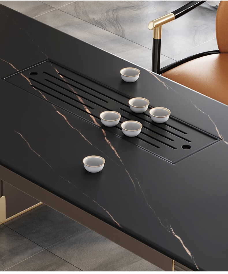 御腾轻奢岩板大茶桌简茶桌椅组合办公室茶具套装一体现代功夫茶台18m