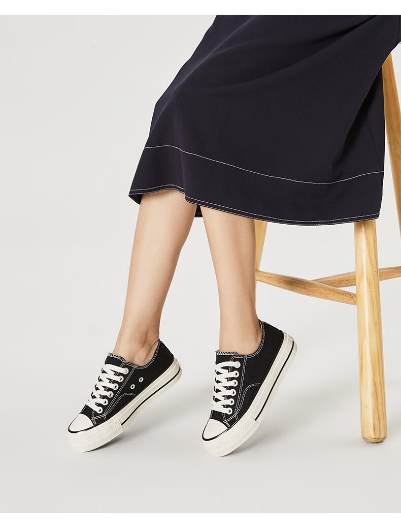 热风帆布鞋女春新款厚底女韩版学生百搭休闲板鞋01黑色h14w051134