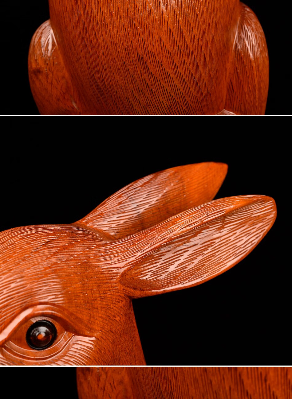 御木轩花梨木雕招财玉兔摆件生肖兔工艺品家居客厅装饰品招财玉兔