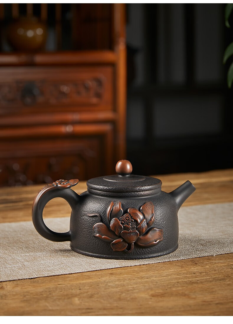 此时此刻建水紫陶茶壶杨镇纯手工堆雕壶西施壶石瓢壶个性泡茶壶款二