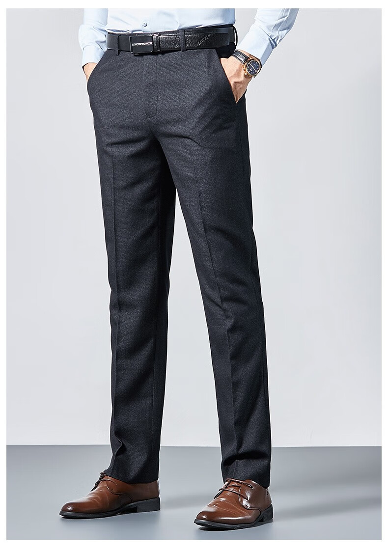 虎都西裤男秋冬新款直筒厚款男士西裤长裤高腰裤子男裤装灰色加绒款29