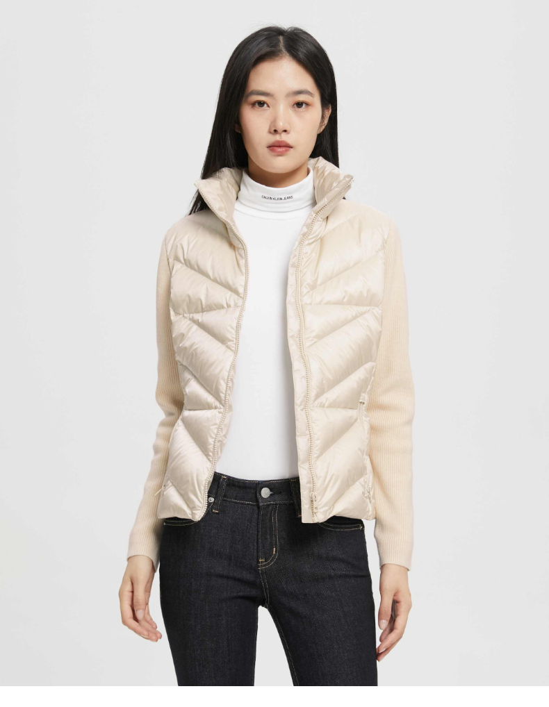 ck jeans22秋冬女士时尚拼接印花鸭绒绗缝立领保暖羽绒服j220129 acf