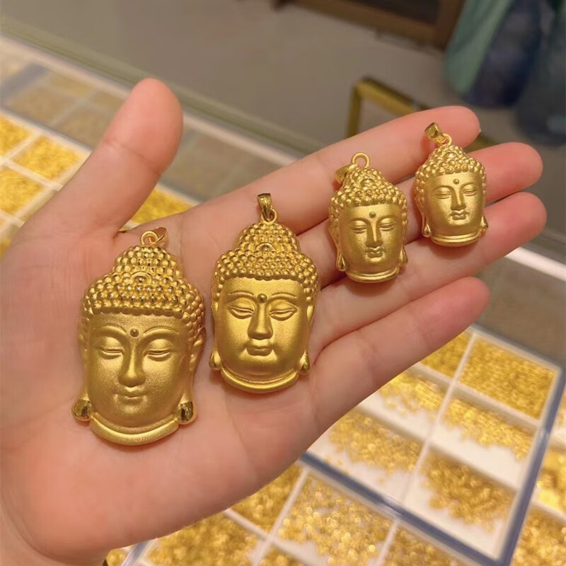 女足金999金佛项链如来金挂坠佛像阿弥陀佛金吊坠 中号足金佛头约2