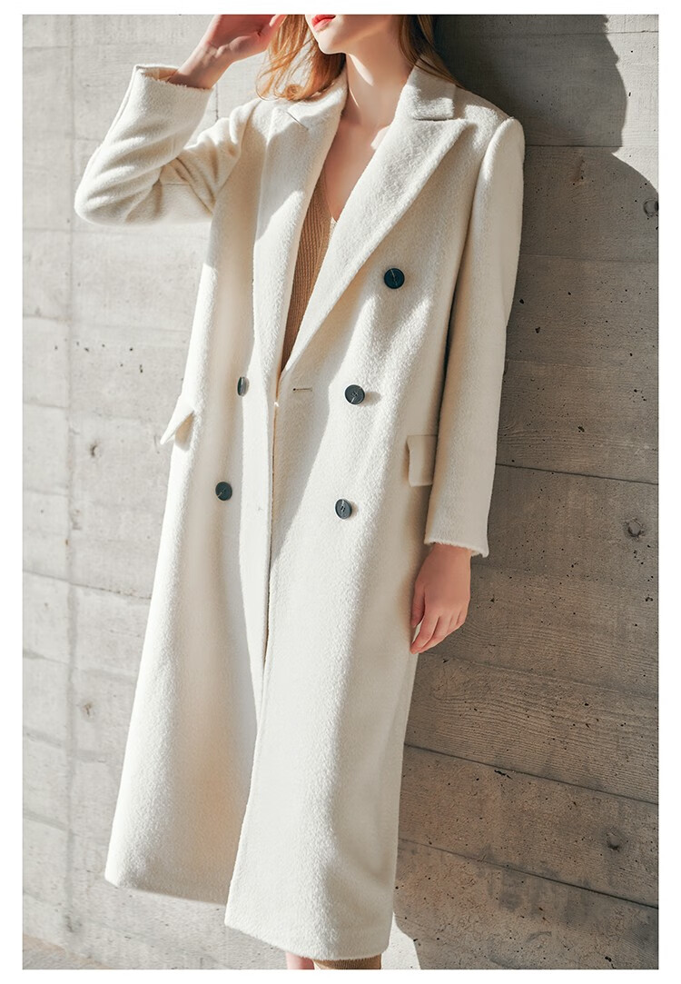瑟俐品牌白色苏力双面羊驼绒大衣女中长款高端通勤简约羊毛呢外套冬季