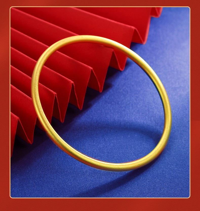 中国黄金520礼物黄金手镯古法足金传承光圈手镯子实心素圈女款手环