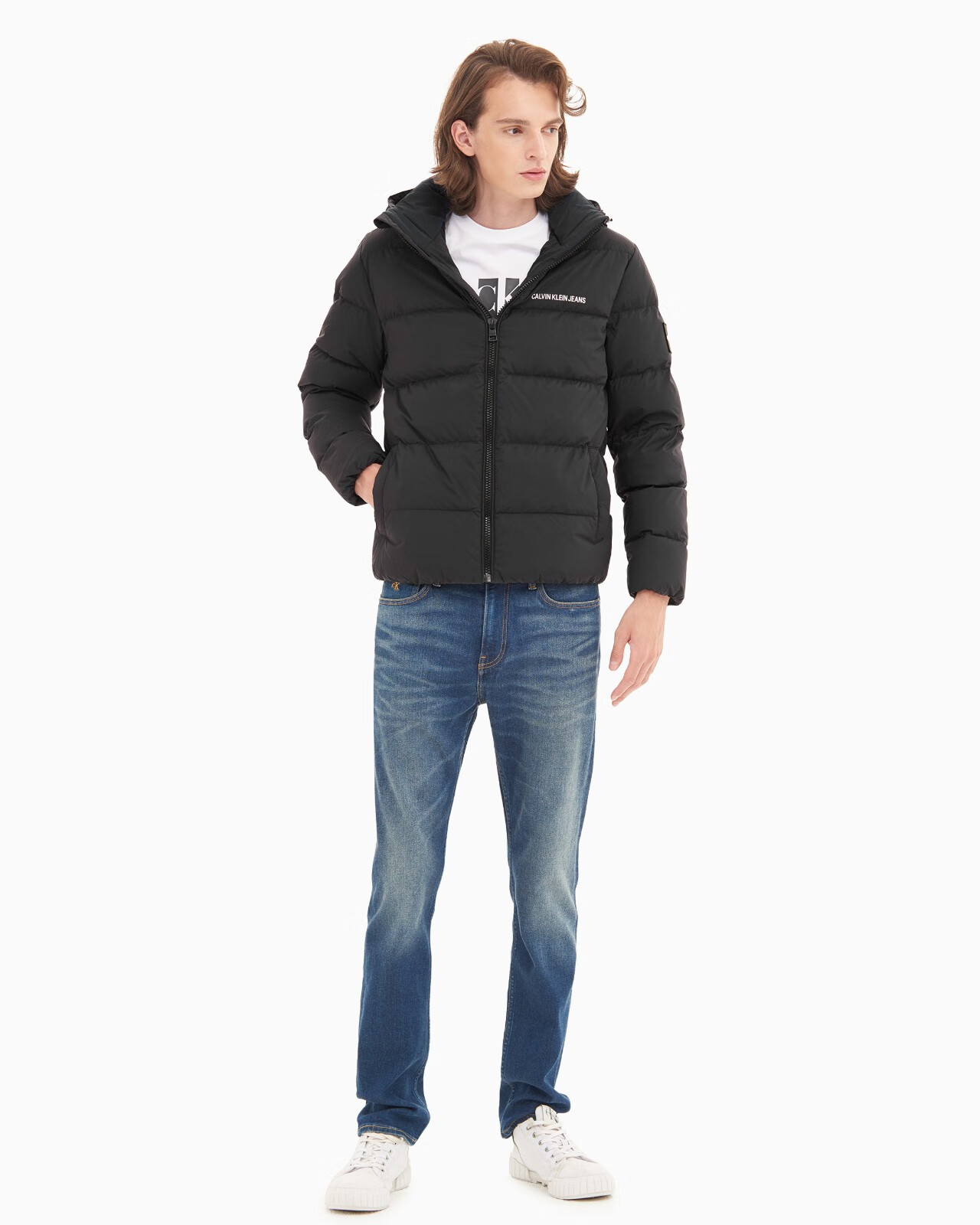 ck jeans 男装休闲连帽时尚保暖羽绒服 zm01511 bae-黑色 m