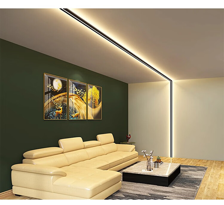led线条灯客厅吊顶无主灯照明设计明装极简卧室灯铝槽造型灯 吸顶简约