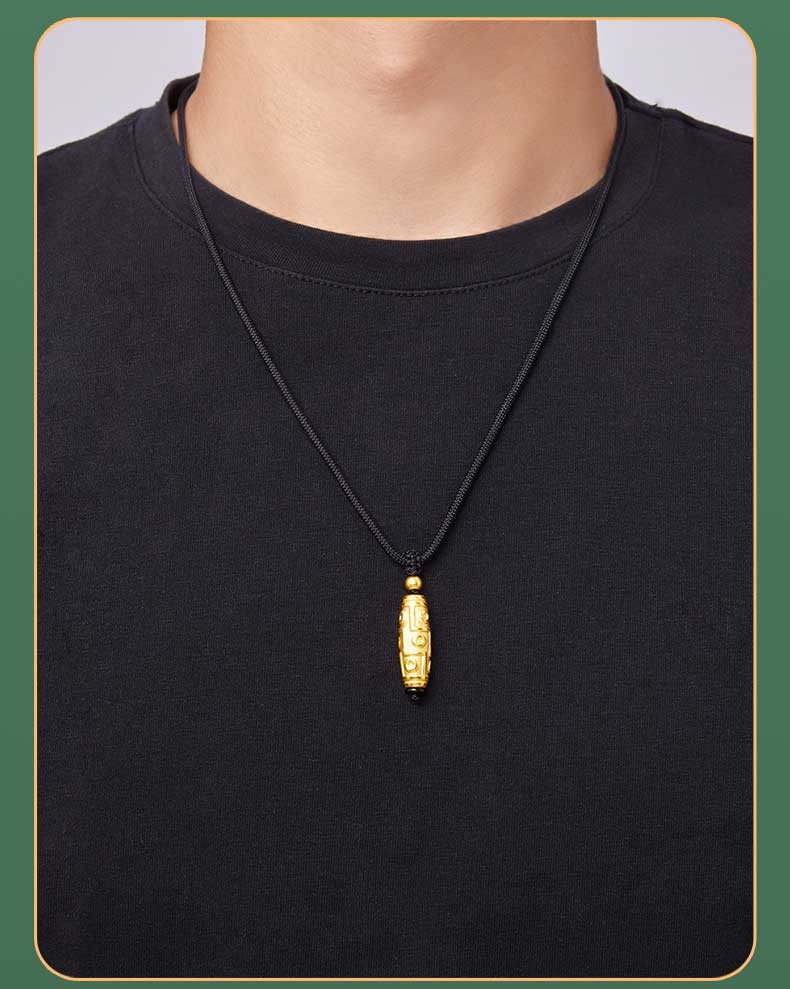 智玉云祥珠宝999足金天珠黄金吊坠项链男3d硬金长筒花纹转运珠路路通