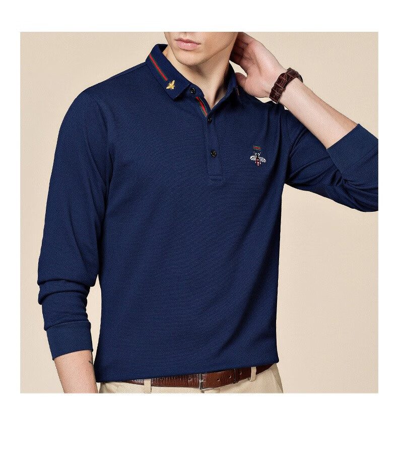 master polo秋季新款长袖蜂蜜刺绣翻领t恤商务休闲时尚polo衫 红色 m