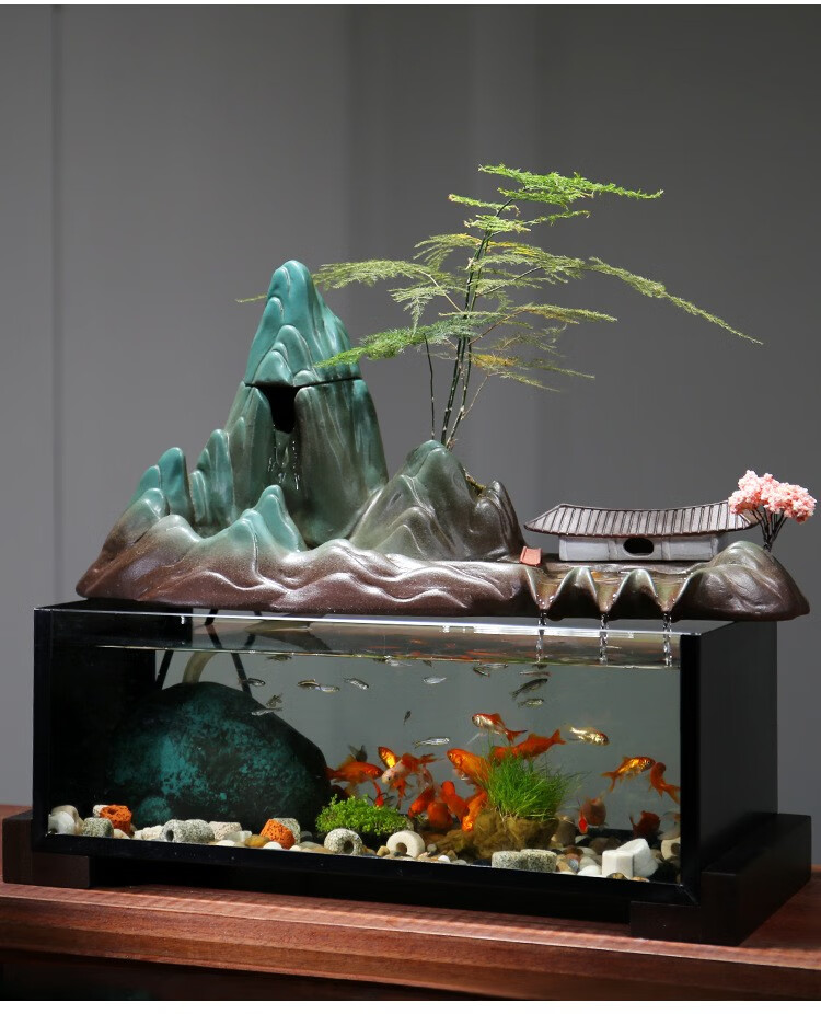 倾尚玉磁高端轻奢禅意鱼缸流水摆件创意陶瓷假山喷泉客厅玄关办公桌面